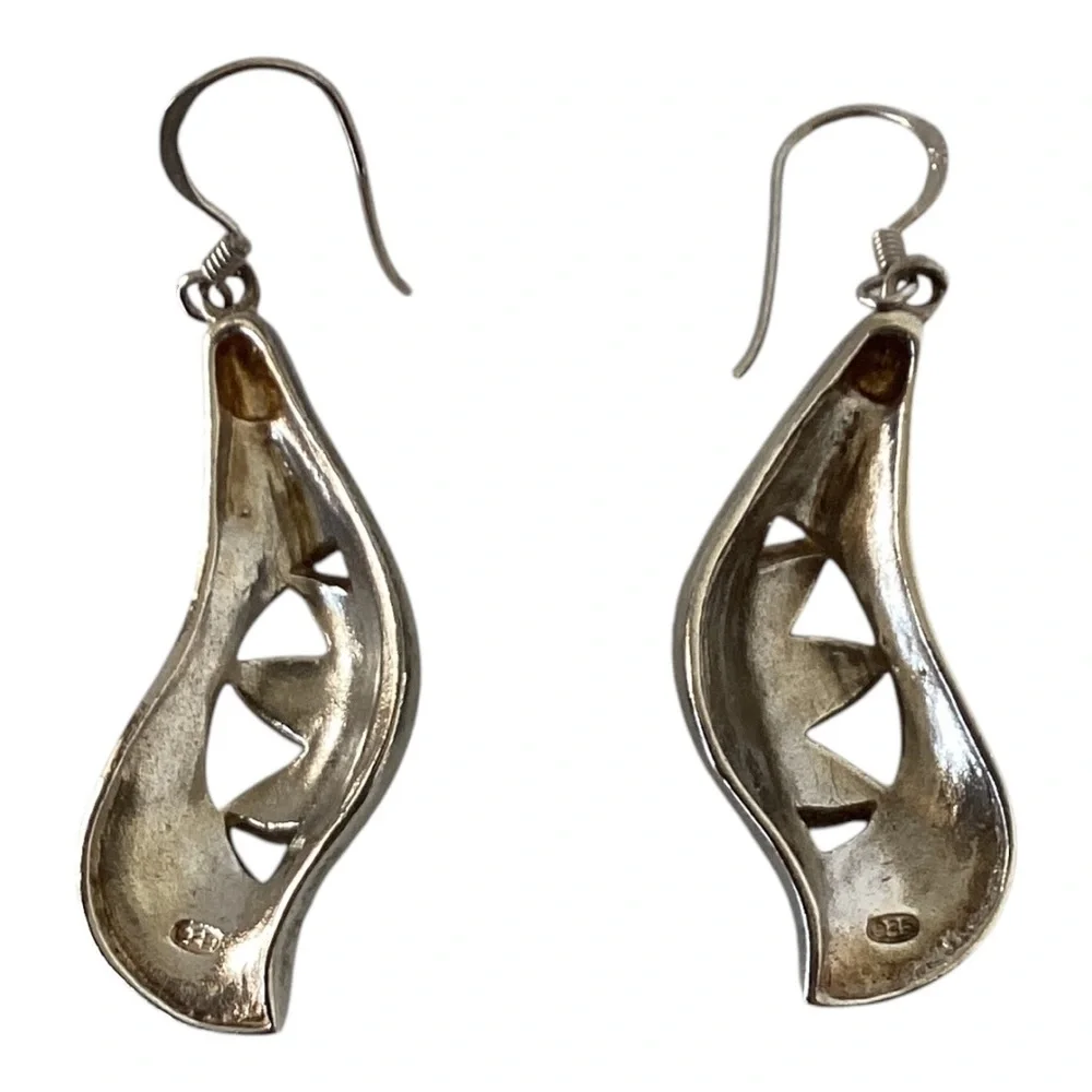 925 Sterling Silver Iridescent MOP Drop Hook Earrings Pink Blue Purple Green EUC - Picture 3 of 14